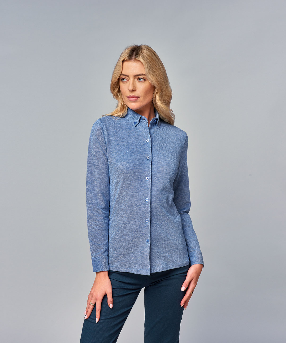 Featured Image for Imogen Ladies Knitted Pique Shirt Long Sleeve